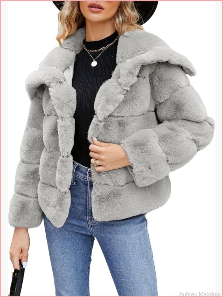 Faux Fur Cropped Jacket Fleece Coat Long Sleeve Winter Outerwear